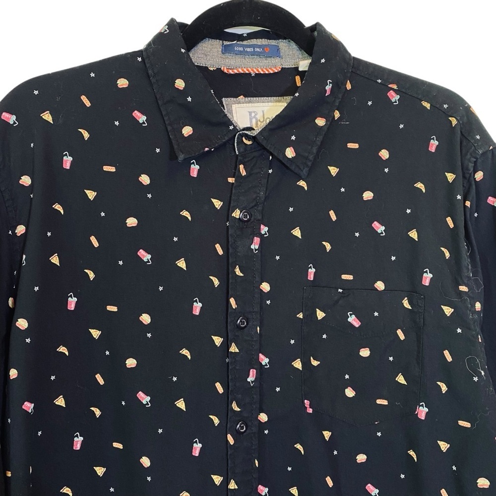 RJC Men's size Large Black Fast food Novelty Patterned Button up Shirt